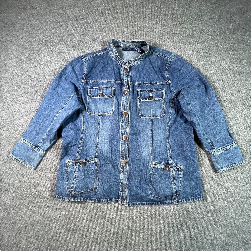 Bill Blass Trucker Jacket Women's 2X Blue Cotton Denim Faded Workwear Button-Up